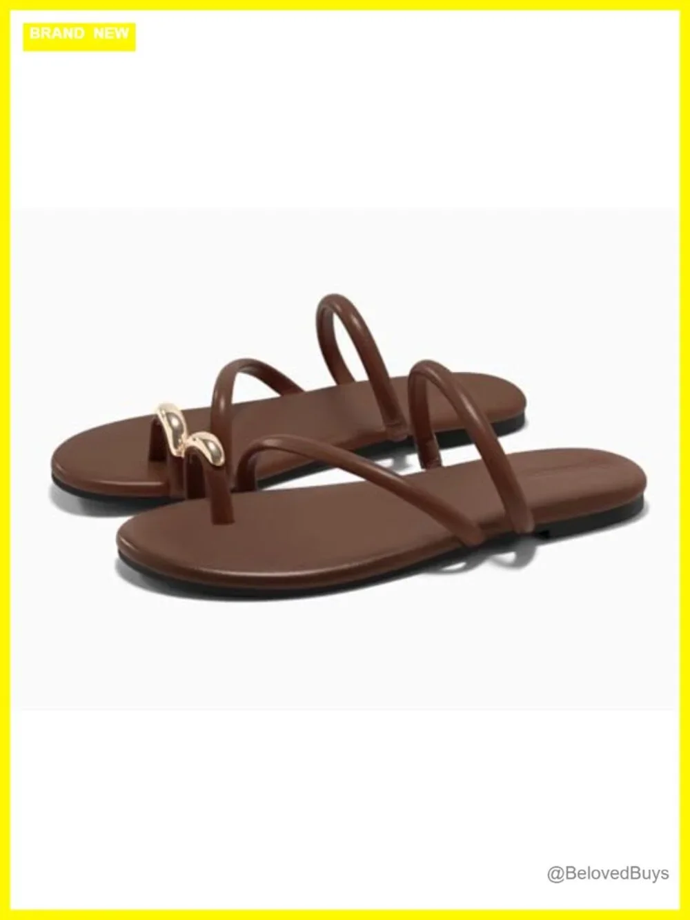 Strappy Flat Sandals Open Square Toe Slip On Summer Shoes Faux Leather